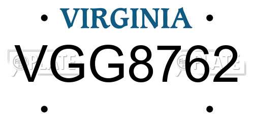 VGG8762 Virginia License Plate
