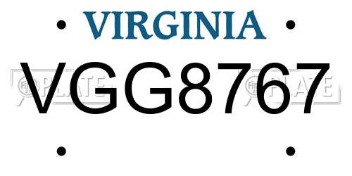 VGG8767 Virginia License Plate