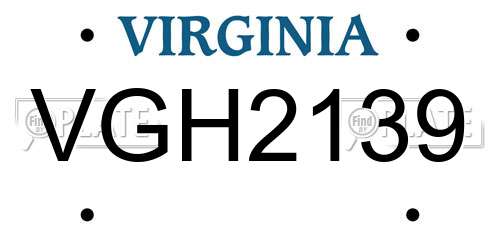 VGH2139 Virginia License Plate