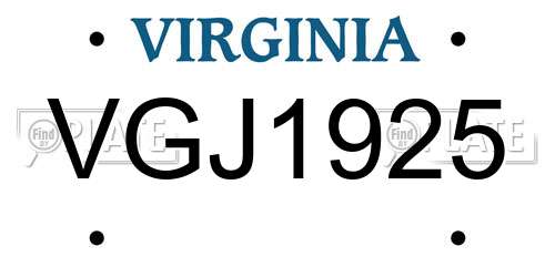 VGJ1925 Virginia License Plate