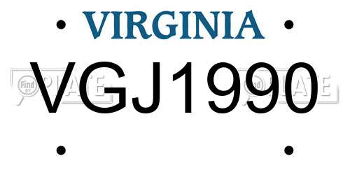 VGJ1990 Virginia License Plate