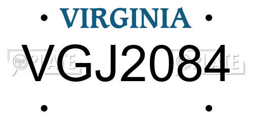 VGJ2084 Virginia License Plate