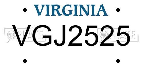 VGJ2525 Virginia License Plate