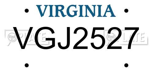 VGJ2527 Virginia License Plate
