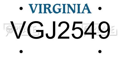 VGJ2549 Virginia License Plate