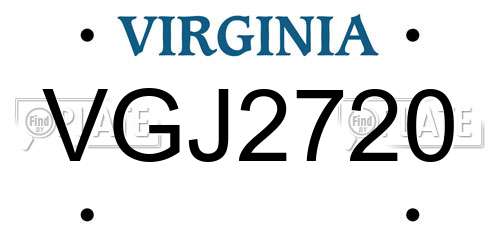 VGJ2720 Virginia License Plate