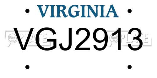VGJ2913 Virginia License Plate