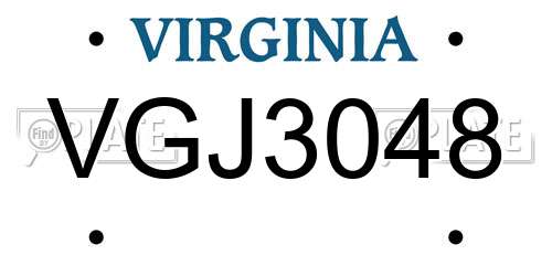 VGJ3048 Virginia License Plate