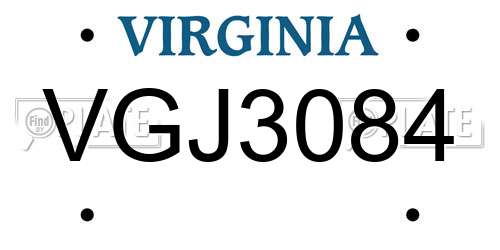 VGJ3084 Virginia License Plate