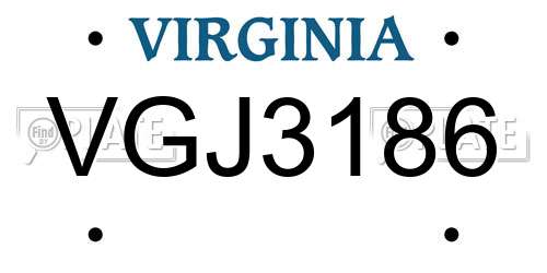 VGJ3186 Virginia License Plate