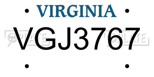 VGJ3767 Virginia License Plate