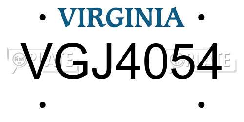VGJ4054 Virginia License Plate