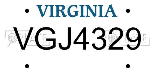 VGJ4329 Virginia License Plate