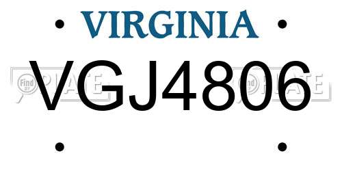 VGJ4806 Virginia License Plate