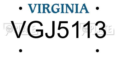 VGJ5113 Virginia License Plate