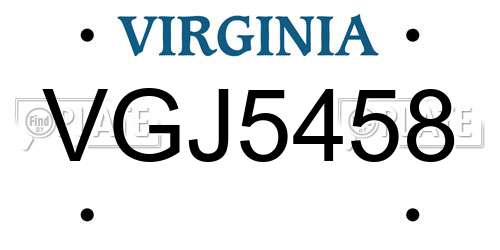 VGJ5458 Virginia License Plate