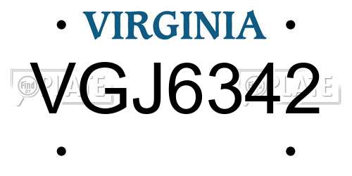 VGJ6342 Virginia License Plate