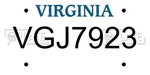 VGJ7923 Virginia License Plate