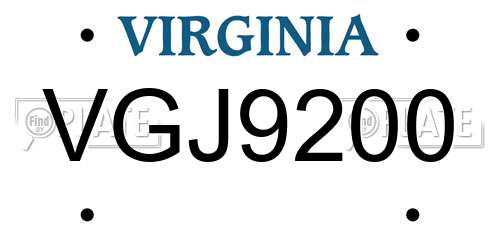 VGJ9200 Virginia License Plate