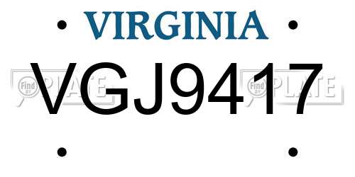 VGJ9417 Virginia License Plate