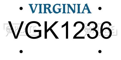 VGK1236 Virginia License Plate
