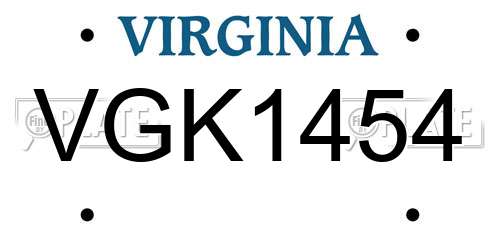 VGK1454 Virginia License Plate