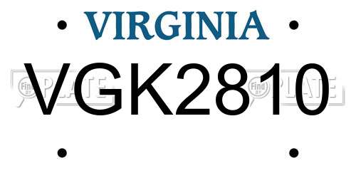 VGK2810 Virginia License Plate
