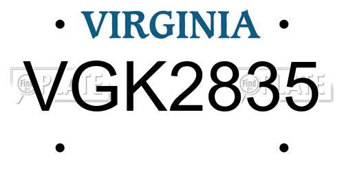 VGK2835 Virginia License Plate
