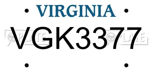 VGK3377 Virginia License Plate