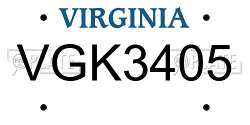 VGK3405 Virginia License Plate