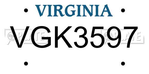 VGK3597 Virginia License Plate