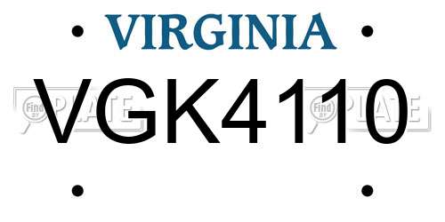 VGK4110 Virginia License Plate