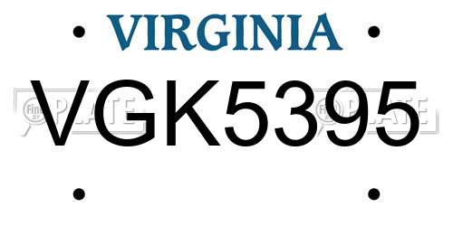 VGK5395 Virginia License Plate