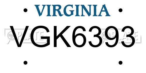 VGK6393 Virginia License Plate