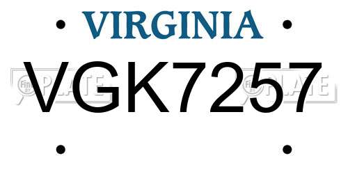 VGK7257 Virginia License Plate