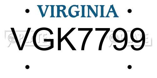VGK7799 Virginia License Plate