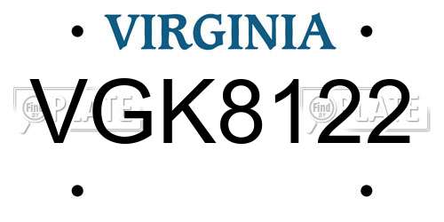 VGK8122 Virginia License Plate