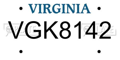 VGK8142 Virginia License Plate