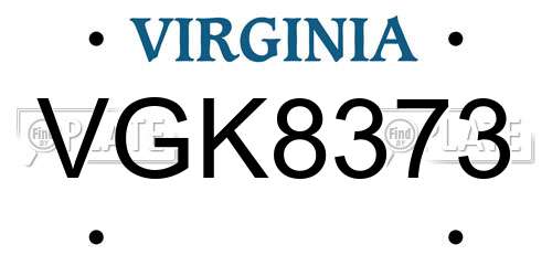 VGK8373 Virginia License Plate
