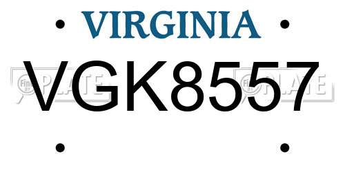 VGK8557 Virginia License Plate