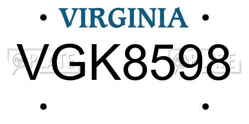 VGK8598 Virginia License Plate