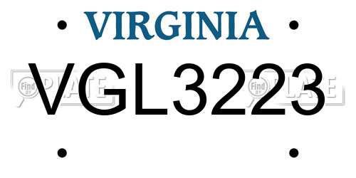 VGL3223 Virginia License Plate