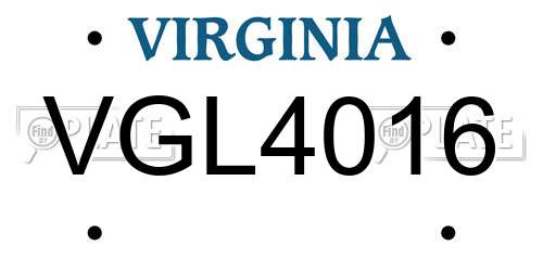 VGL4016 Virginia License Plate