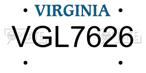 VGL7626 Virginia License Plate