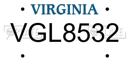 VGL8532 Virginia License Plate