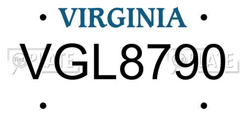 VGL8790 Virginia License Plate