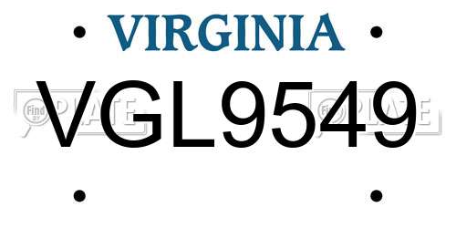 VGL9549 Virginia License Plate