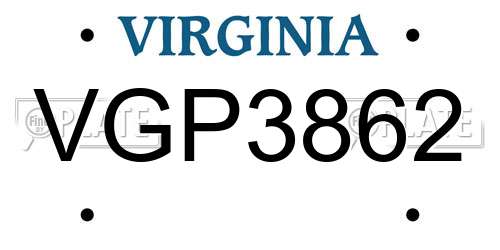 VGP3862 Virginia License Plate