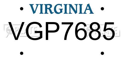 VGP7685 Virginia License Plate