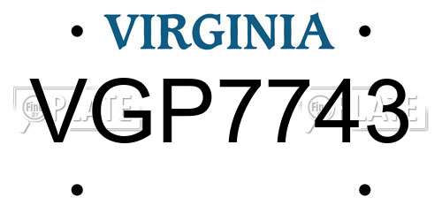 VGP7743 Virginia License Plate